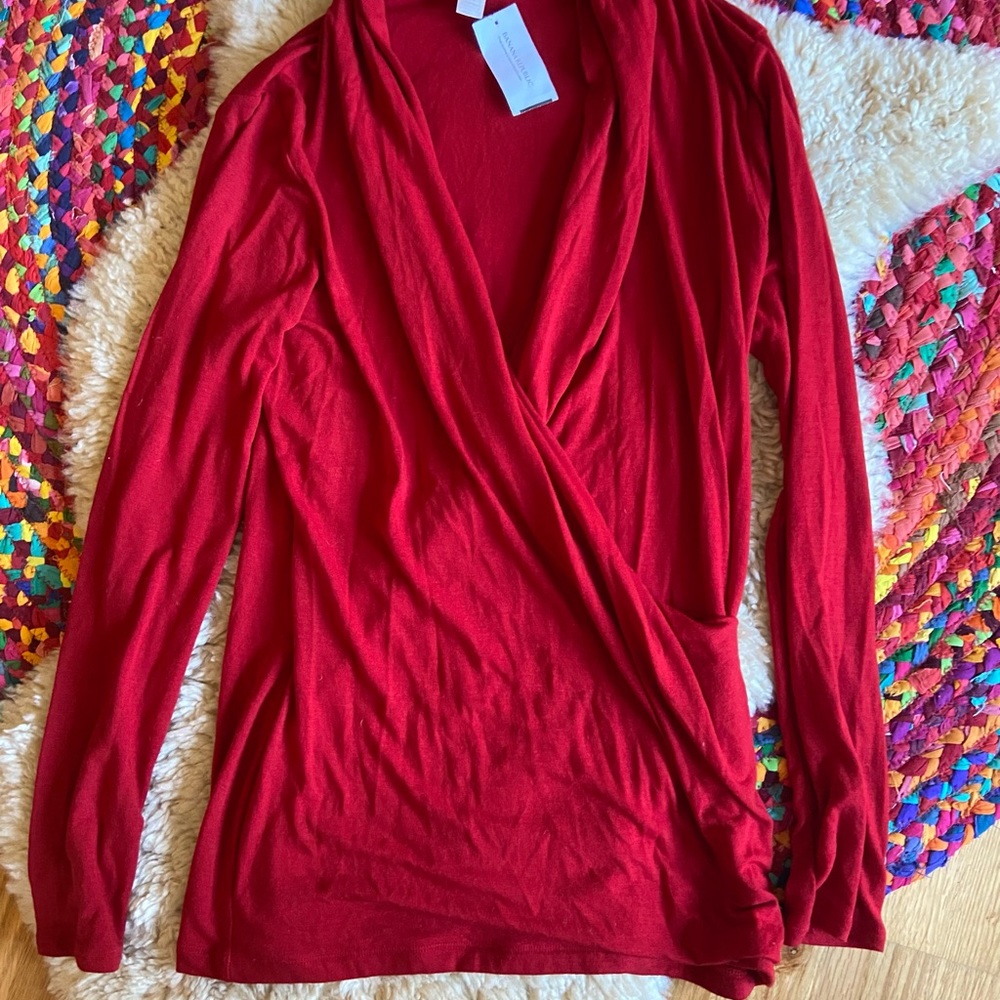 Banana Republic Red Wrap Knit Top Large